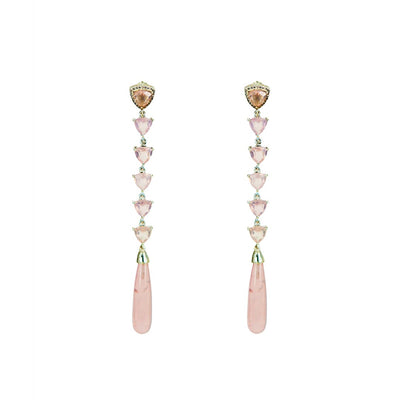 Amor Earrings - Rose Quartz Drop Statement Gold Plated Silver Earrings