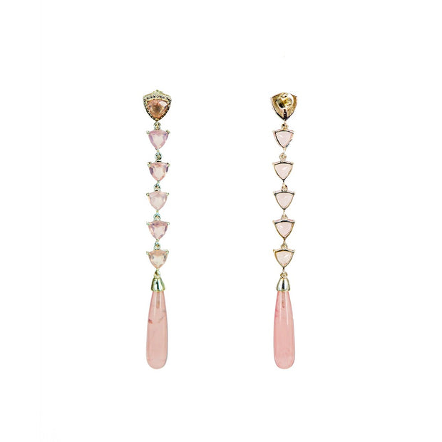 Amor Earrings - Rose Quartz Drop Statement Gold Plated Silver Earrings