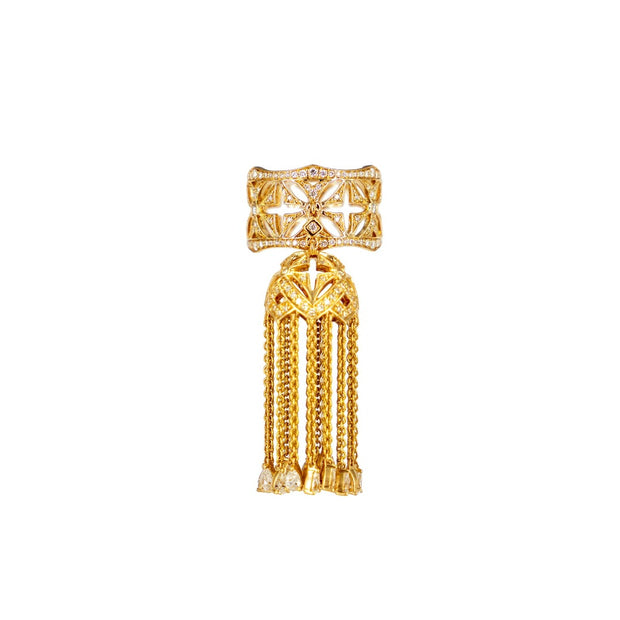 OMAN 14 & 18k Yellow Gold & Diamonds Tassel Pinkie Ring