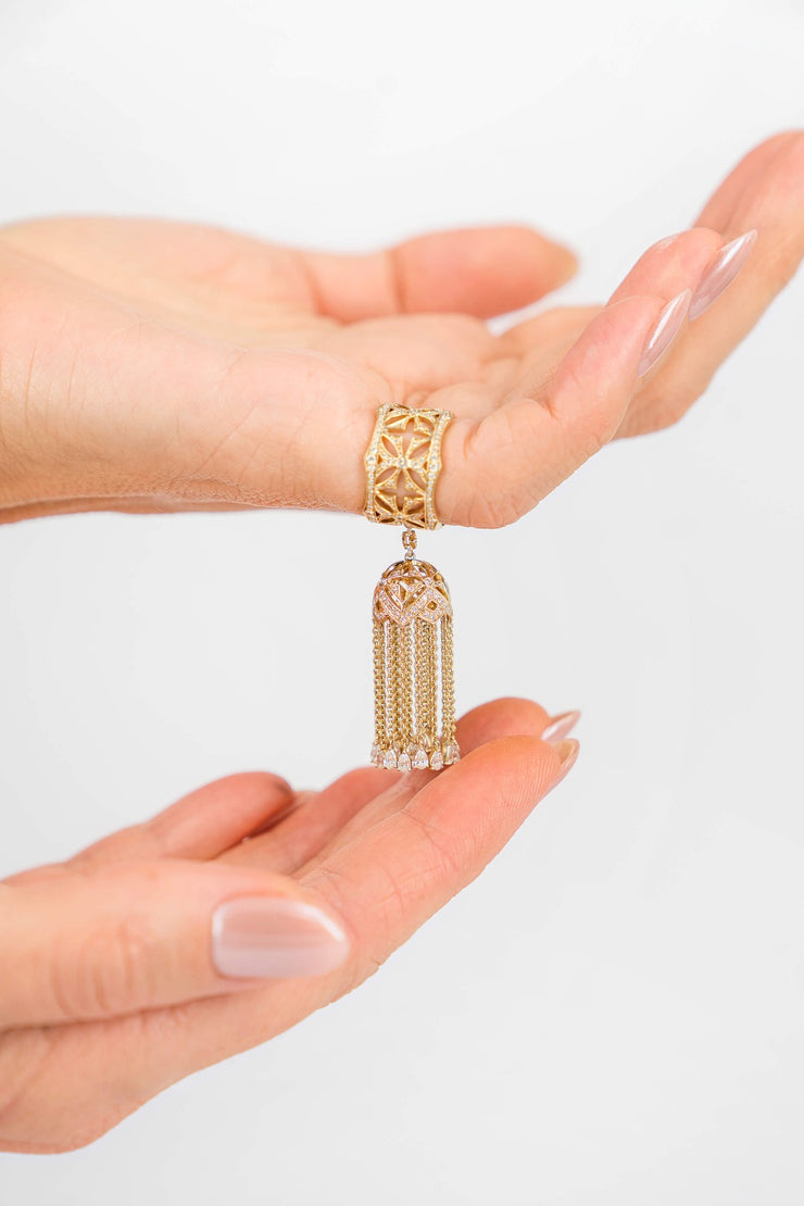 OMAN 14 & 18k Yellow Gold & Diamonds Tassel Pinkie Ring