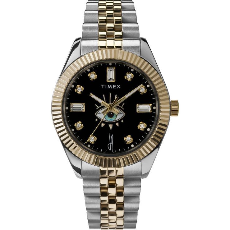 TIMEX x Jacquie Aiche Legacy Yellow Gold Two-Tone Sunray Evil Eye Watch - BLACK