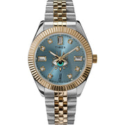 TIMEX x Jacquie Aiche Legacy Yellow Gold Two-Tone Sunray Evil Eye Watch - BLUE