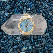 TIMEX x Jacquie Aiche Legacy Yellow Gold Two-Tone Sunray Evil Eye Watch - BLUE