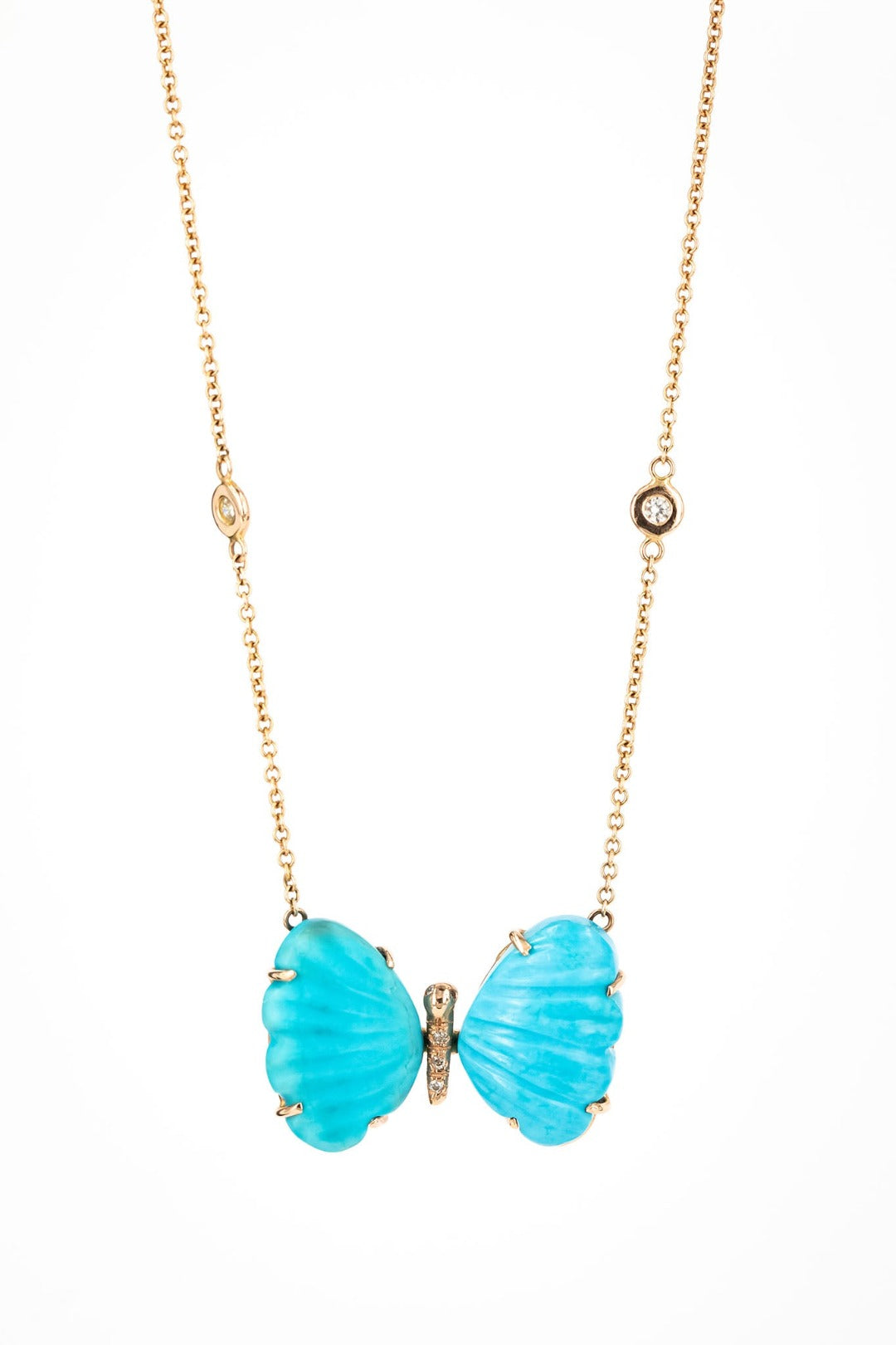 Jacquie Aiche Turquoise Butterfly Rose Gold Diamond Necklace