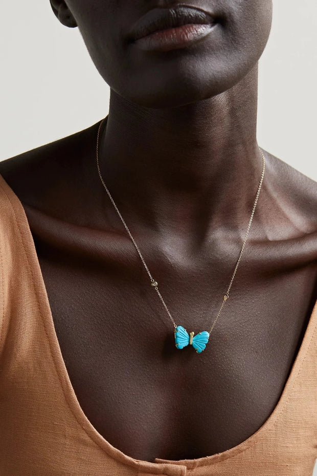 Jacquie Aiche Turquoise Butterfly Rose Gold & Diamond Necklace